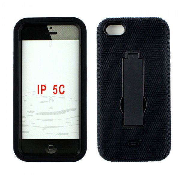 Wholesale iPhone 5C Armor Hybrid Case with Stand (Black - Black)